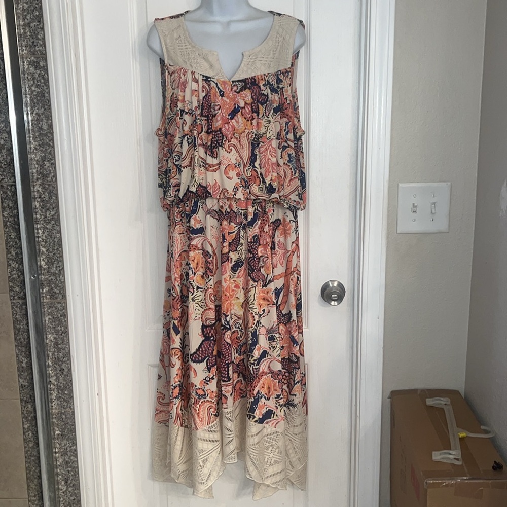 Style & Co. Cream Multicolor Paisley High-Low Dress